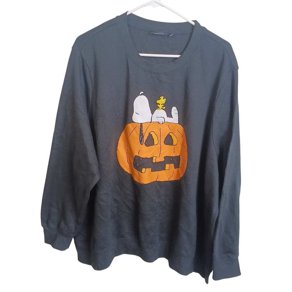 Peanuts Sweatshirt Womens 3X Black Halloween Snoopy Pumpkin Graphic Pullover